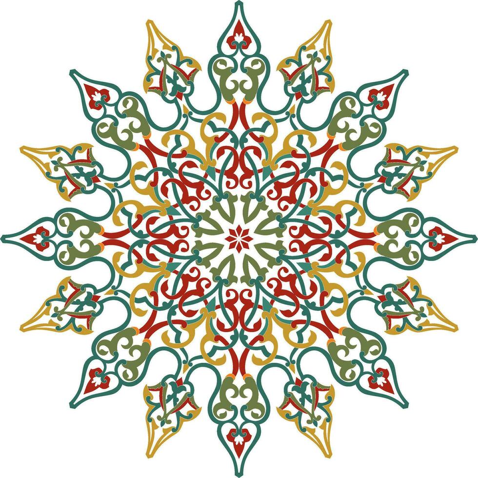Vector colored round Turkish ornament. Endless Ottoman national circle