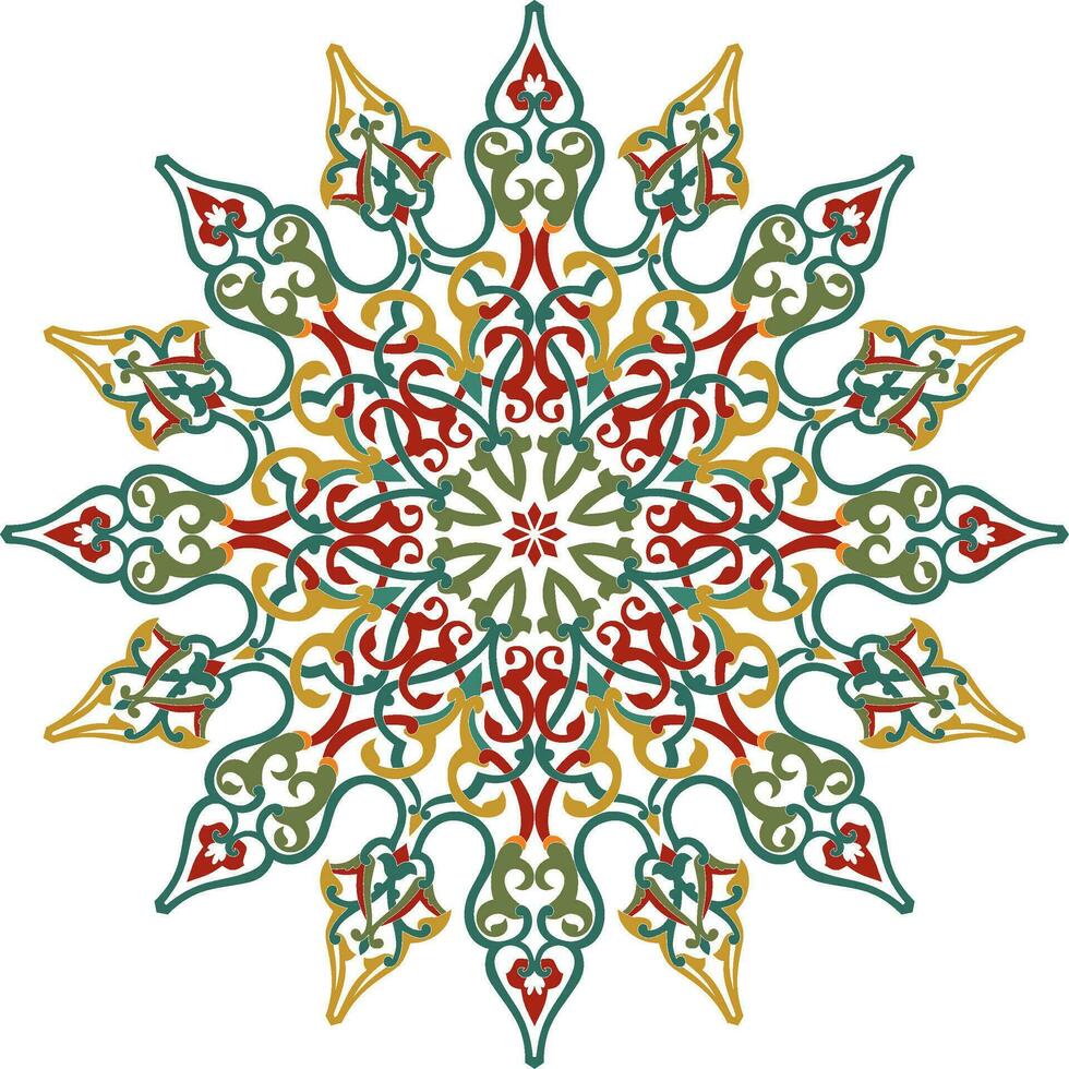 Vector colored round Turkish ornament. Endless Ottoman national circle