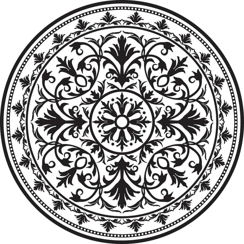 Vector round monochrome floral european national pattern. Ethnic circle ornament of Ancient Greece, Roman Empire