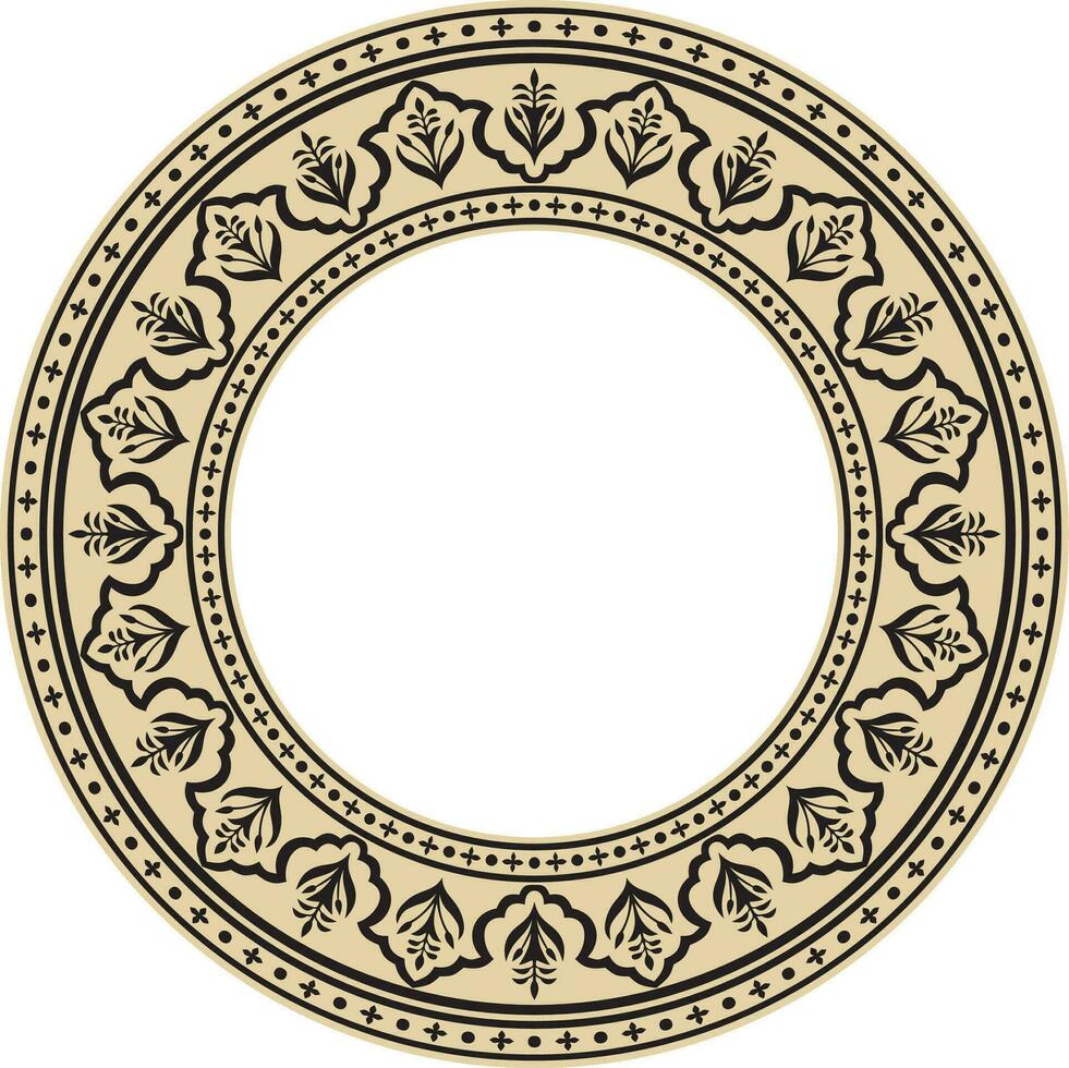 Vector round national gold and black ornament of ancient Persia. Iranian ethnic circle, ring, border, frame