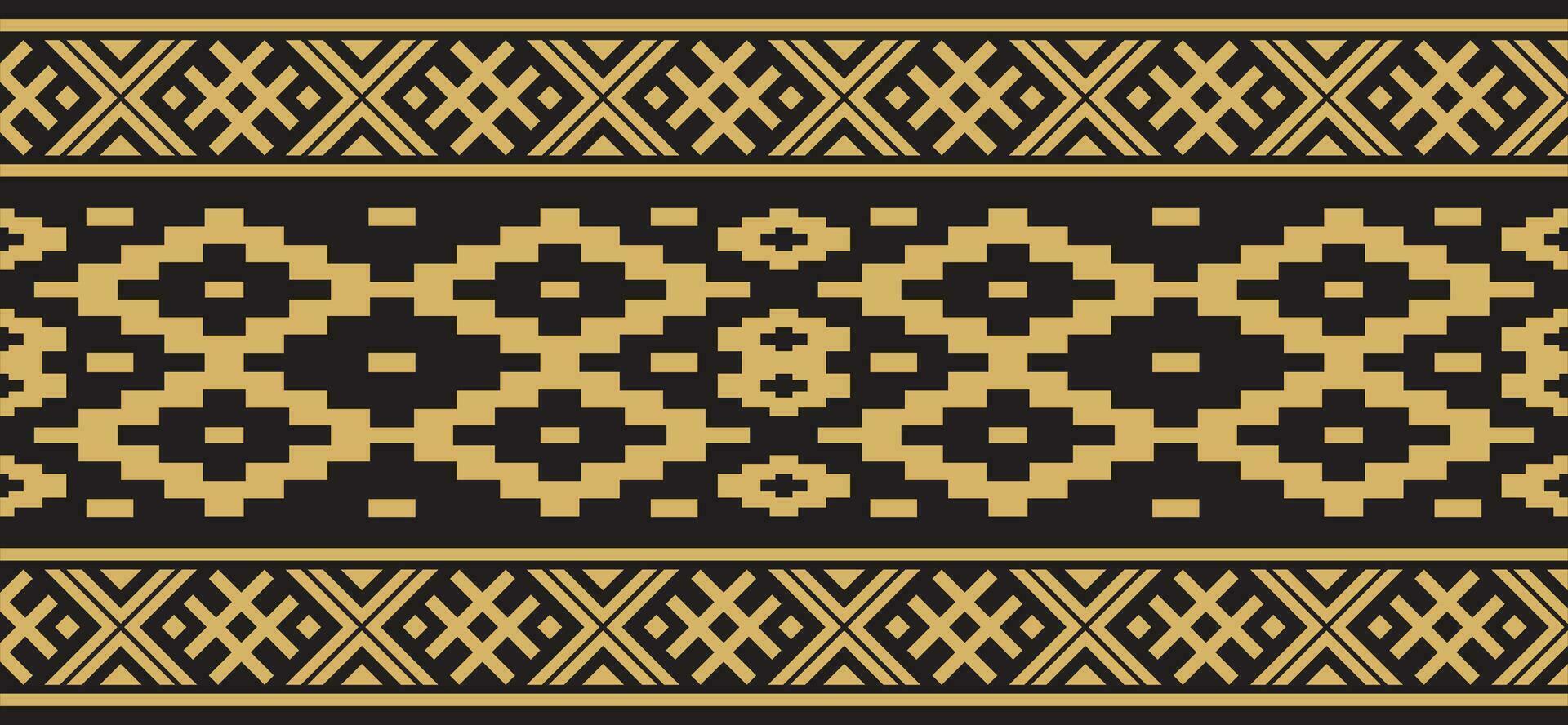 Vector golden color seamless Belarusian national ornament. Ethnic endless black border, Slavic peoples frame