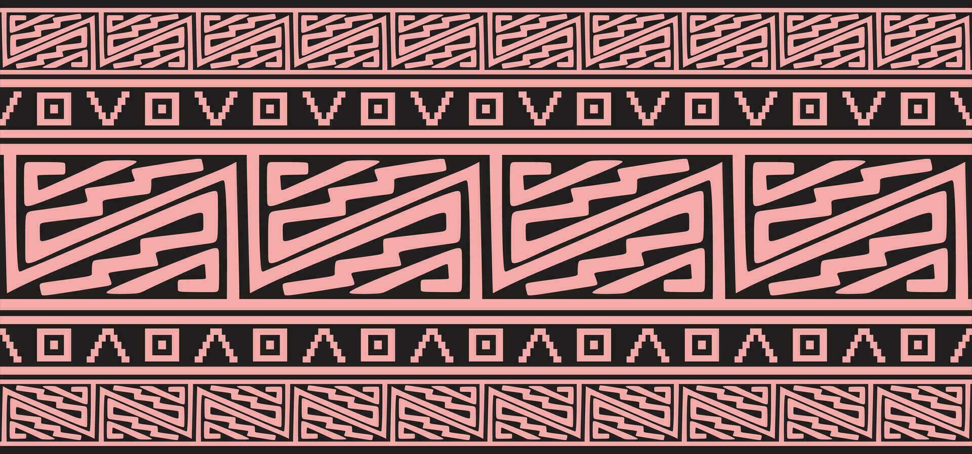 Vector seamless pink and black border ornament. Native American tribes framework.