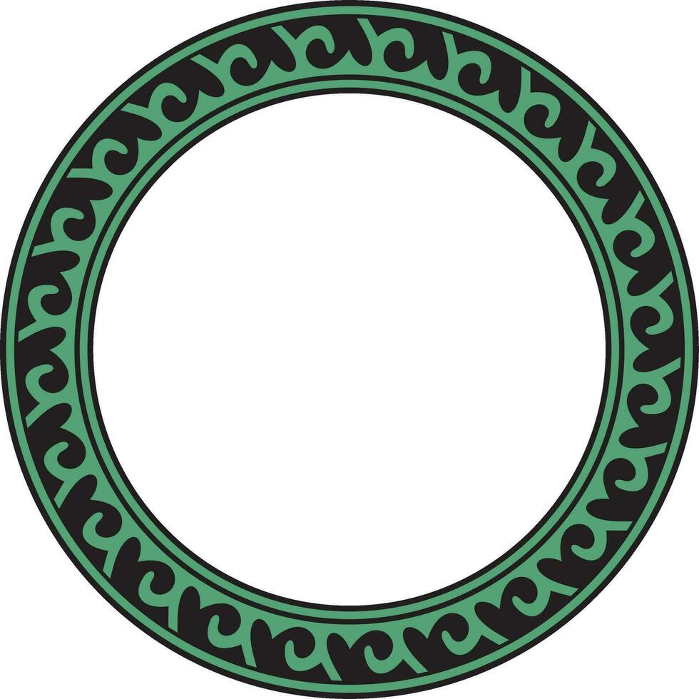 Vector green and black round Kazakh national ornament. Ethnic pattern of the peoples of the Great Steppe, .Mongols, Kyrgyz, Kalmyks, Buryats. circle, frame border