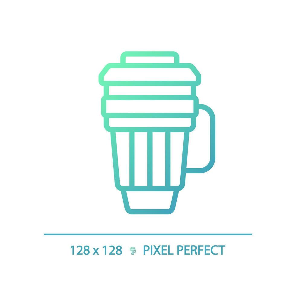 2D pixel perfect gradient travel mug icon, isolated vector, green hiking gear thin line illustration. vector