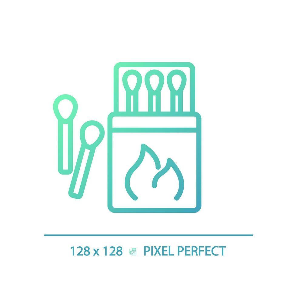 2D pixel perfect gradient match box and sticks icon, isolated vector, green hiking gear thin line illustration. vector