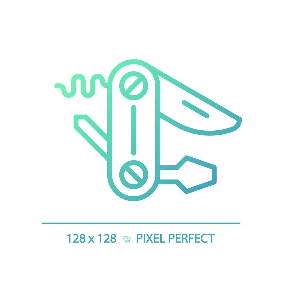 2D pixel perfect gradient utility knife icon, isolated vector, green hiking gear thin line illustration. vector
