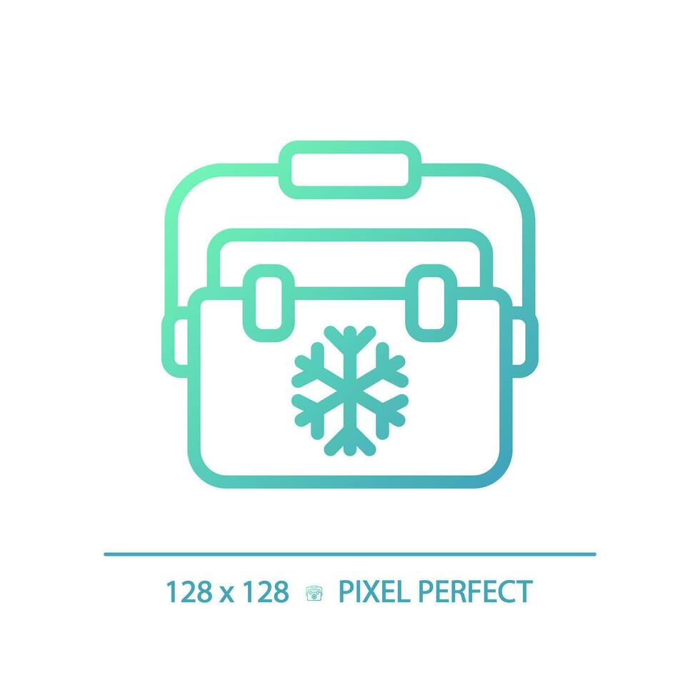 2D pixel perfect gradient ice box icon, isolated vector, green hiking gear thin line illustration. vector