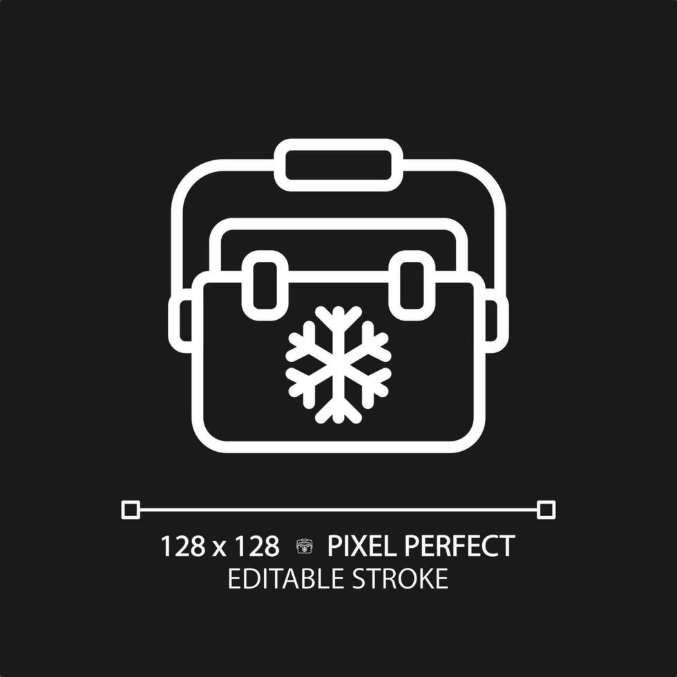 2D pixel perfect white ice box icon, isolated vector, editable hiking gear thin line illustration. vector