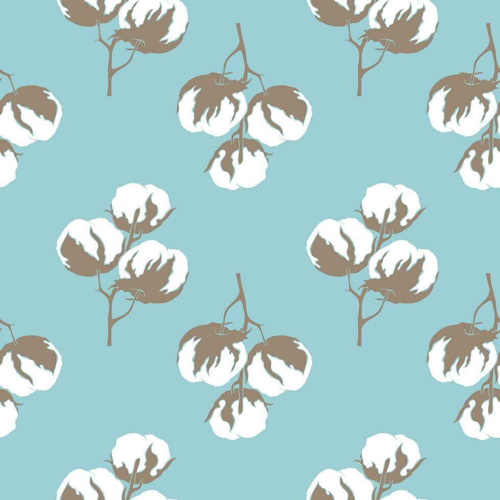 Blue pattern with cotton flower branch, for wallpaper, web page background, surface textures, textiles. vector