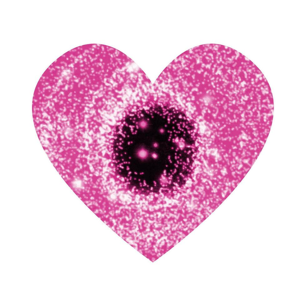 Pink heart with glitter sparkles masked on digital watercolor background, isolated vector design element for Valentines Day, on white background.