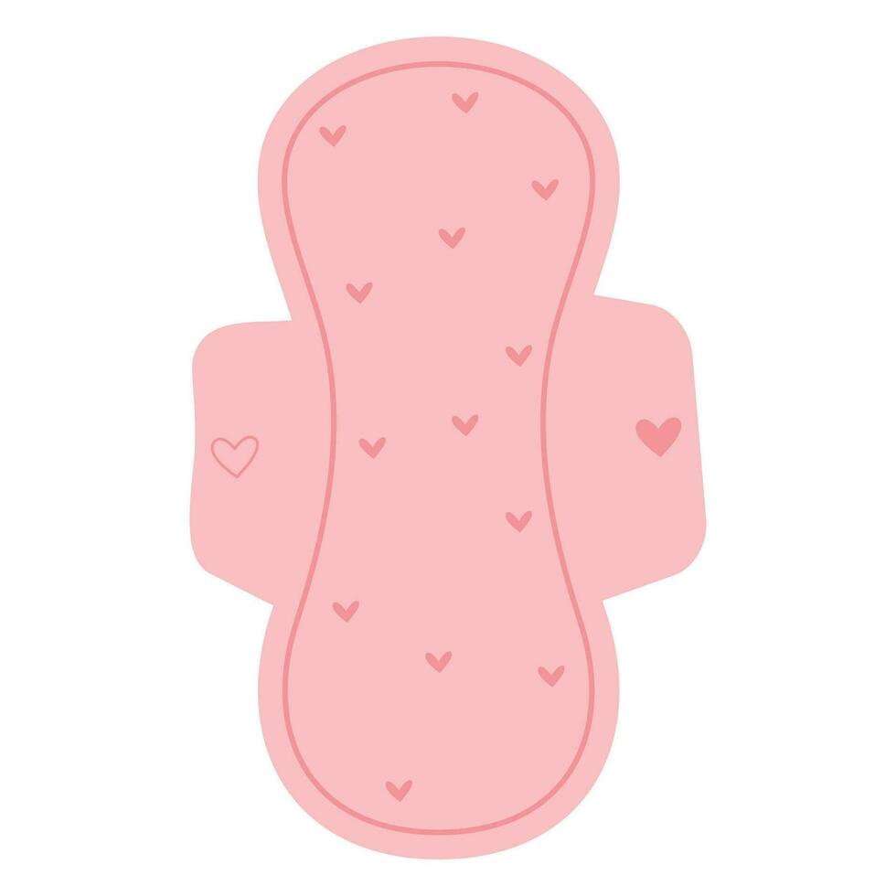 Hand drawn pad with wings and hearts for woman menstruation days. Protection for menstrual period vector