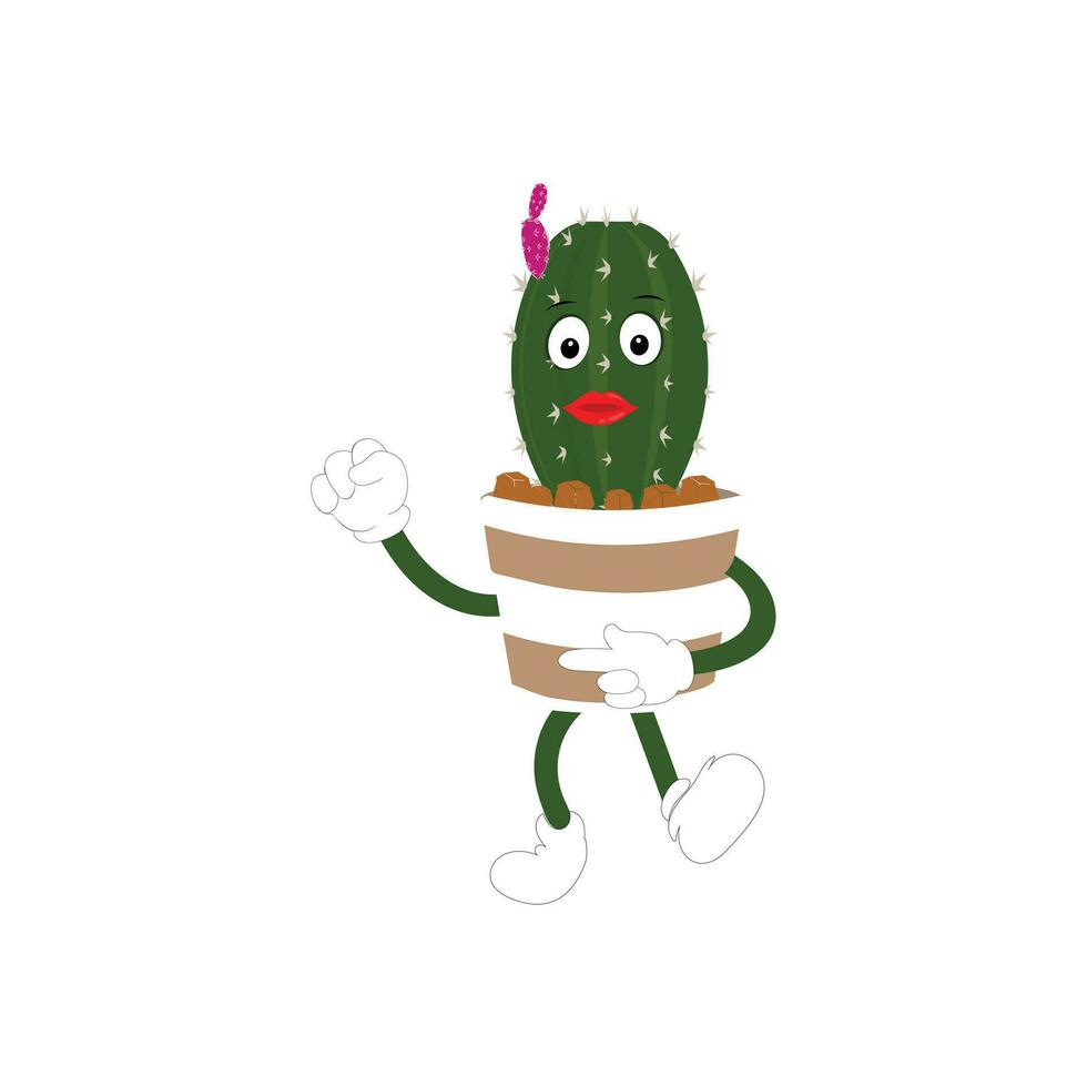 Cartoon cactus plant in a pot character mascot in black sunglasse, cartoon characters stickers. Spiky plant in different poses, actions and with face expressions vector
