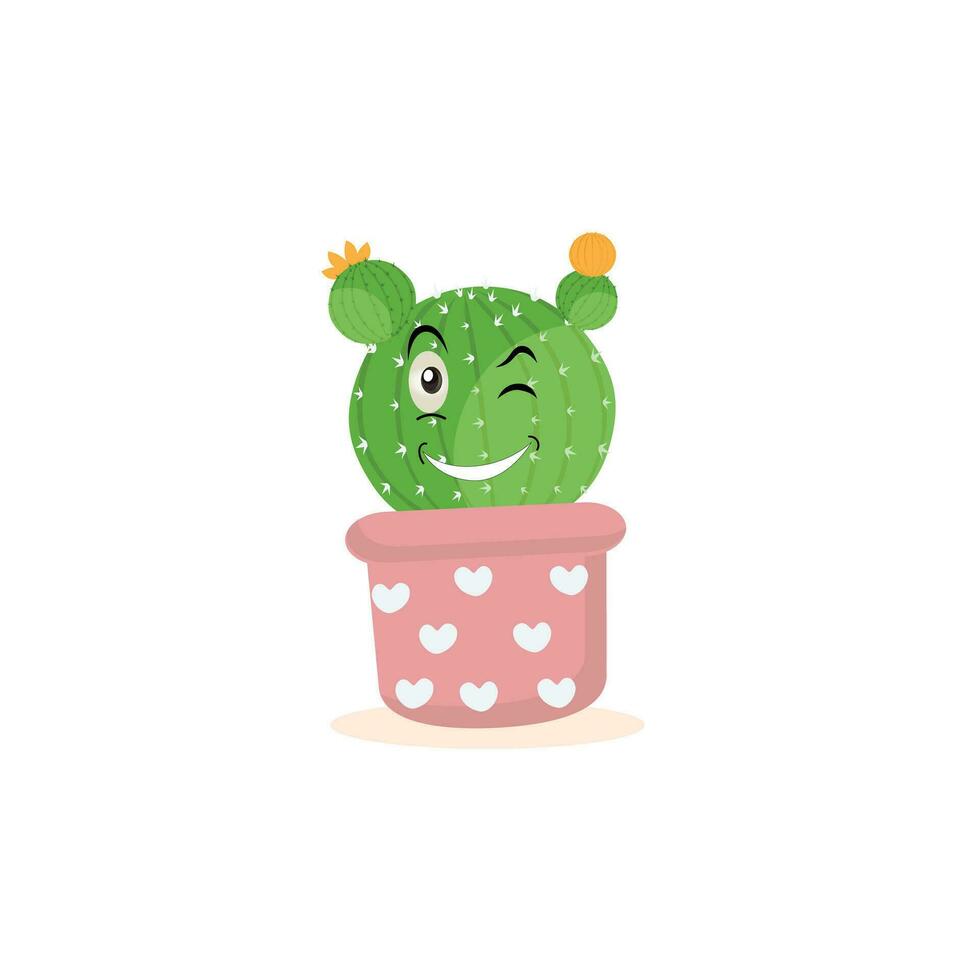 dibujos animados linda cactus mascota, en conserva cactus caracteres asiento, gracioso cactus en flor maceta con diferente emociones vector ilustraciones en un blanco antecedentes