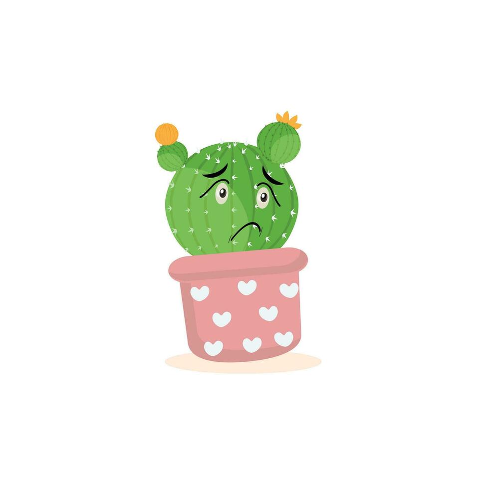 Cartoon cute cactus mascot, Potted cactus characters sett, funny cacti in flower pot with different emotions vector Illustrations on a white background