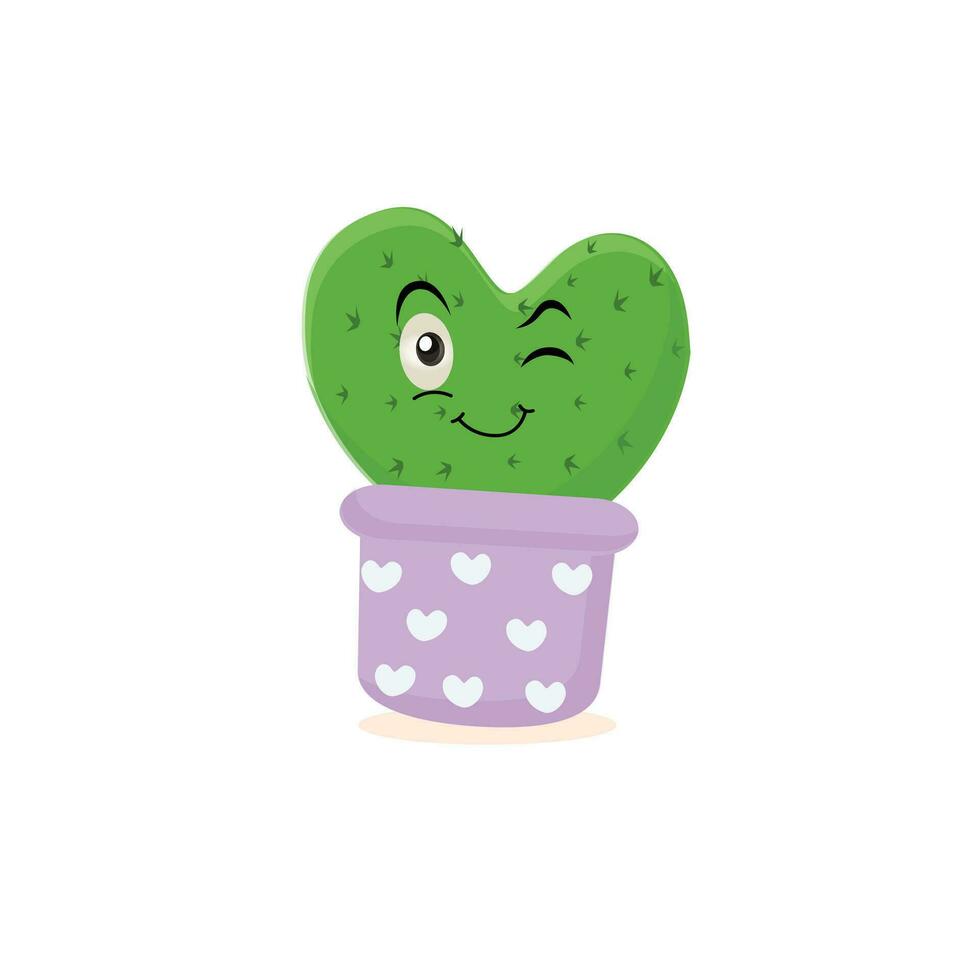 Cartoon cute cactus mascot, Potted cactus characters sett, funny cacti in flower pot with different emotions vector Illustrations on a white background