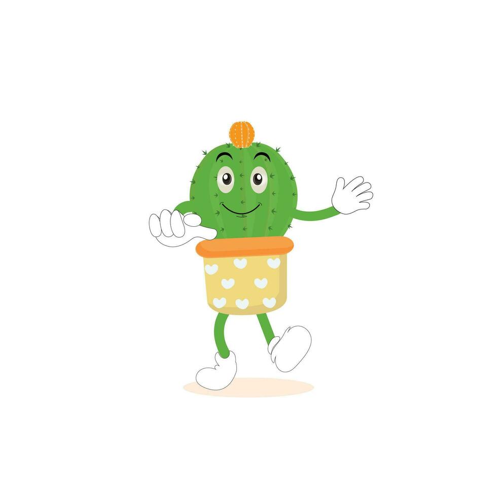 Cartoon cute cactus mascot, Potted cactus characters sett, funny cacti in flower pot with different emotions vector Illustrations on a white background