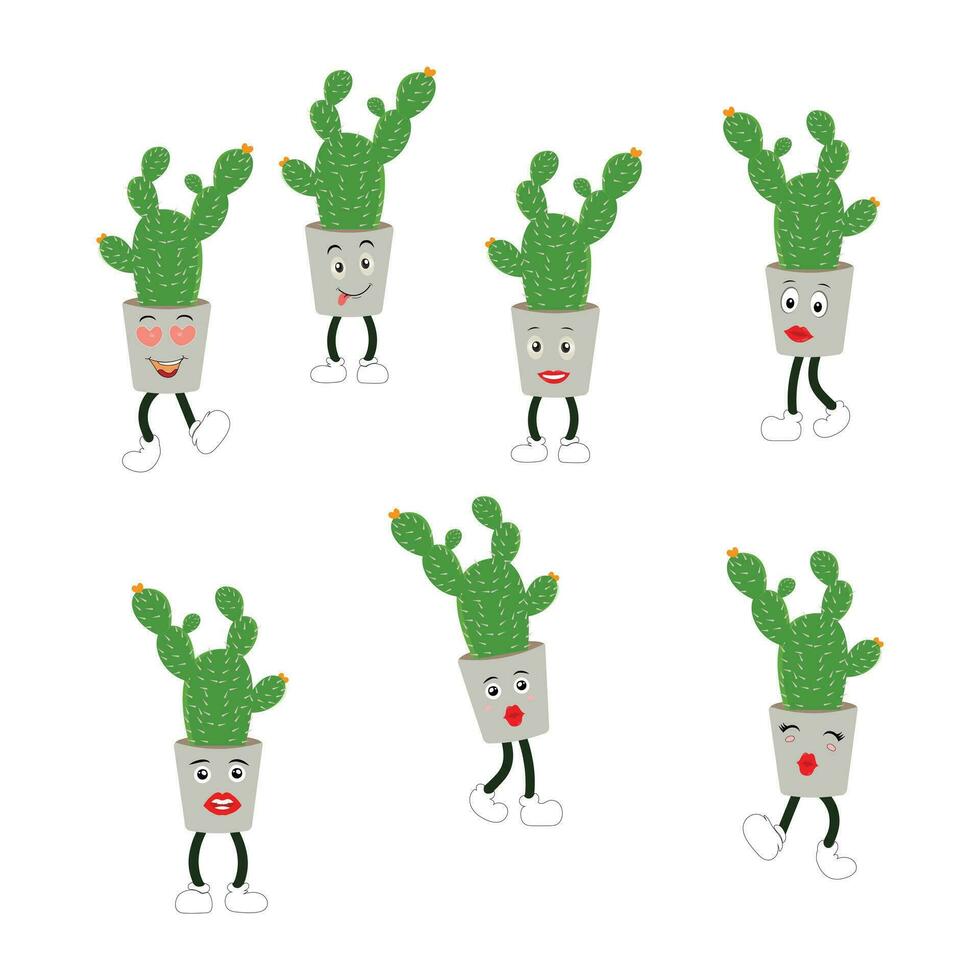 Cactus character. Vector illustration. Vector color sticker for teen with funny cartoon character. Hand drawn illustration with cool smiling cactus in comics style