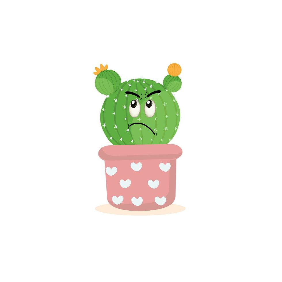 Cartoon cute cactus mascot, Potted cactus characters sett, funny cacti in flower pot with different emotions vector Illustrations on a white background