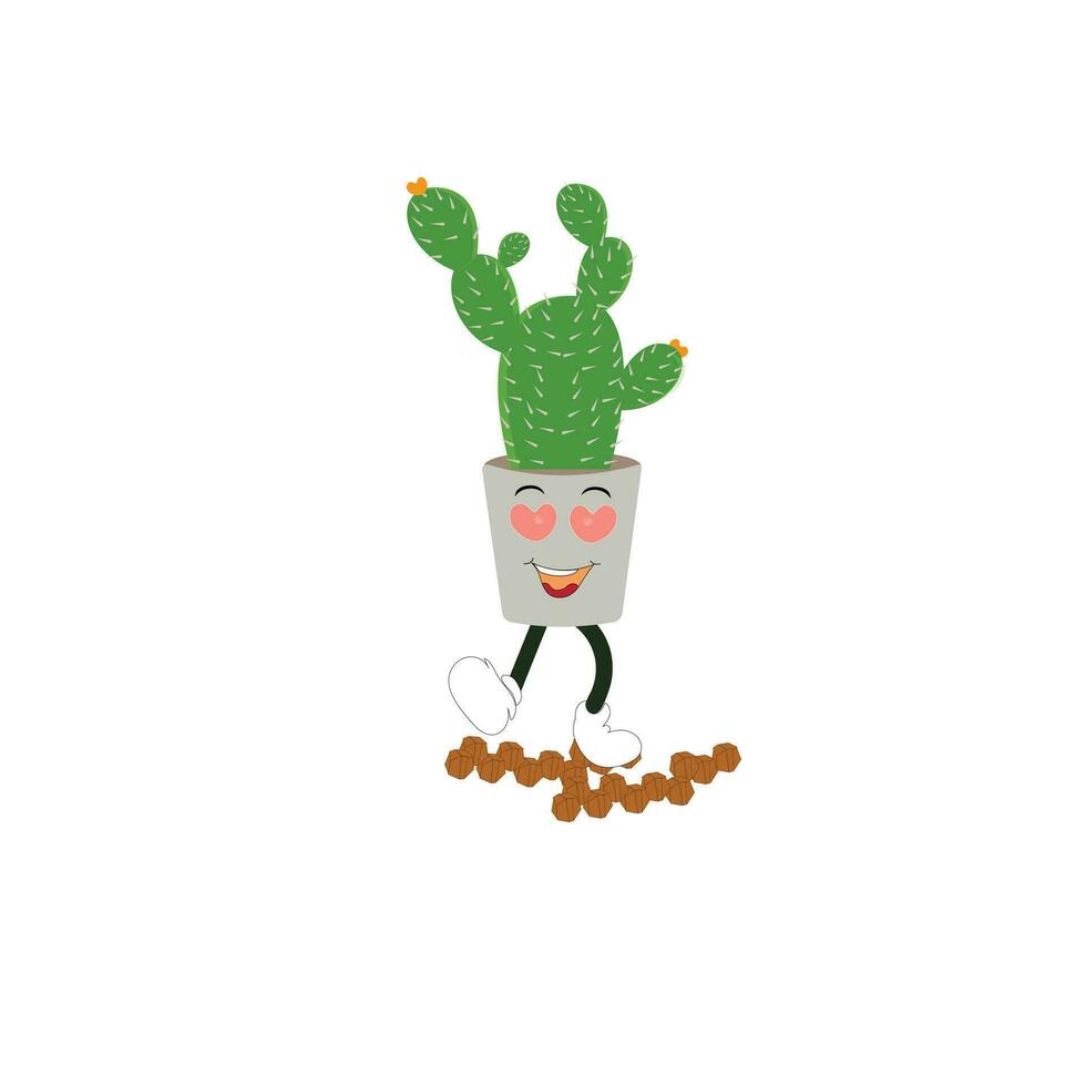 Cactus character. Vector illustration. Vector color sticker for teen with funny cartoon character. Hand drawn illustration with cool smiling cactus in comics style