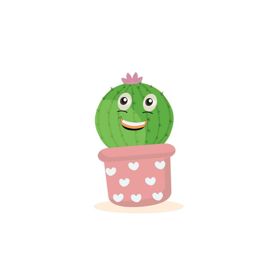 Cartoon cute cactus mascot, Potted cactus characters sett, funny cacti in flower pot with different emotions vector Illustrations on a white background