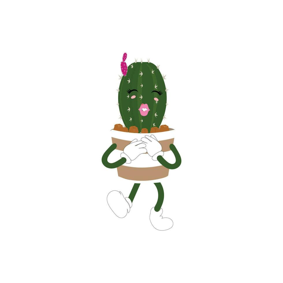 Cartoon cactus plant in a pot character mascot in black sunglasse, cartoon characters stickers. Spiky plant in different poses, actions and with face expressions vector