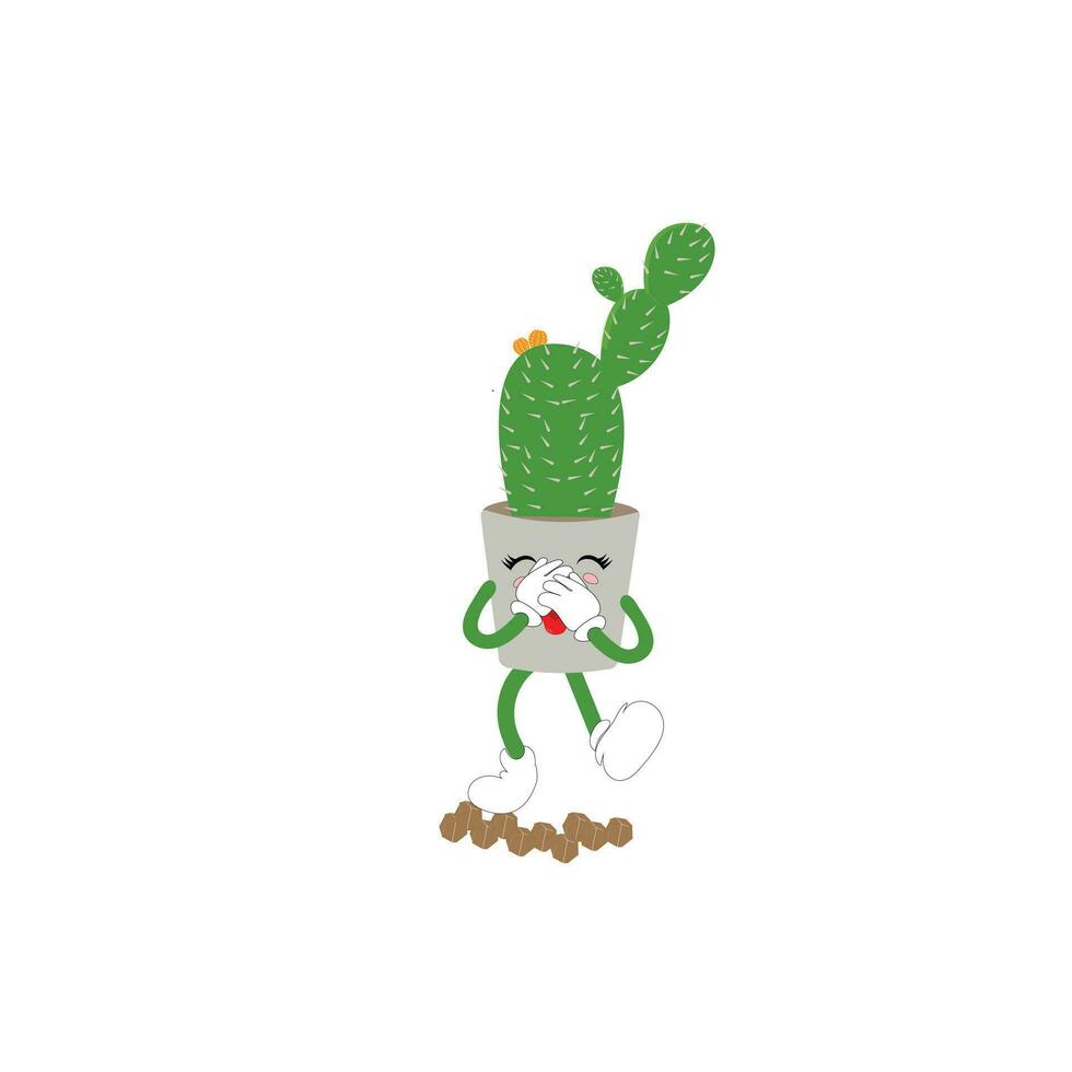 Cactus character. Vector illustration. Vector color sticker for teen with funny cartoon character. Hand drawn illustration with cool smiling cactus in comics style