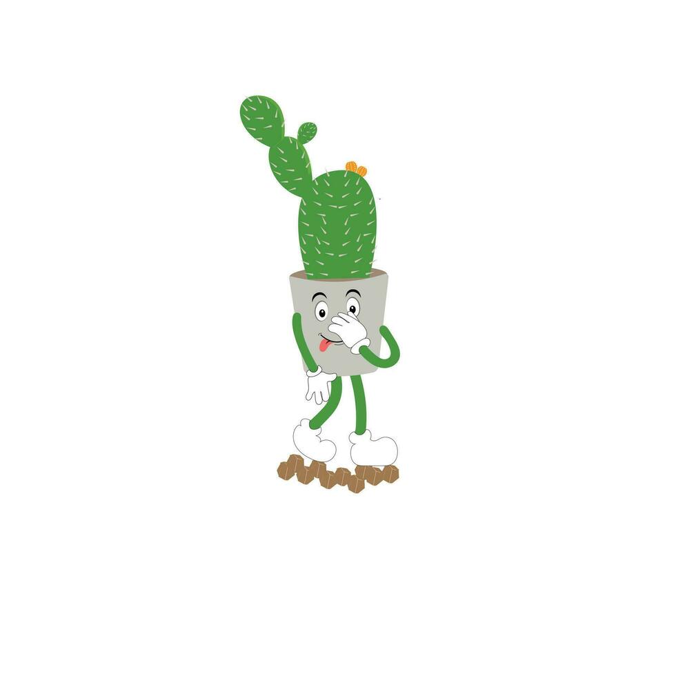Cactus character. Vector illustration. Vector color sticker for teen with funny cartoon character. Hand drawn illustration with cool smiling cactus in comics style