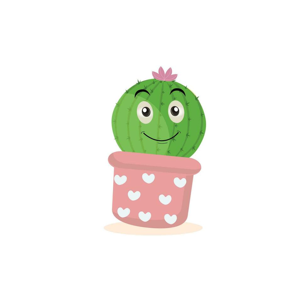 Cartoon cute cactus mascot, Potted cactus characters sett, funny cacti in flower pot with different emotions vector Illustrations on a white background