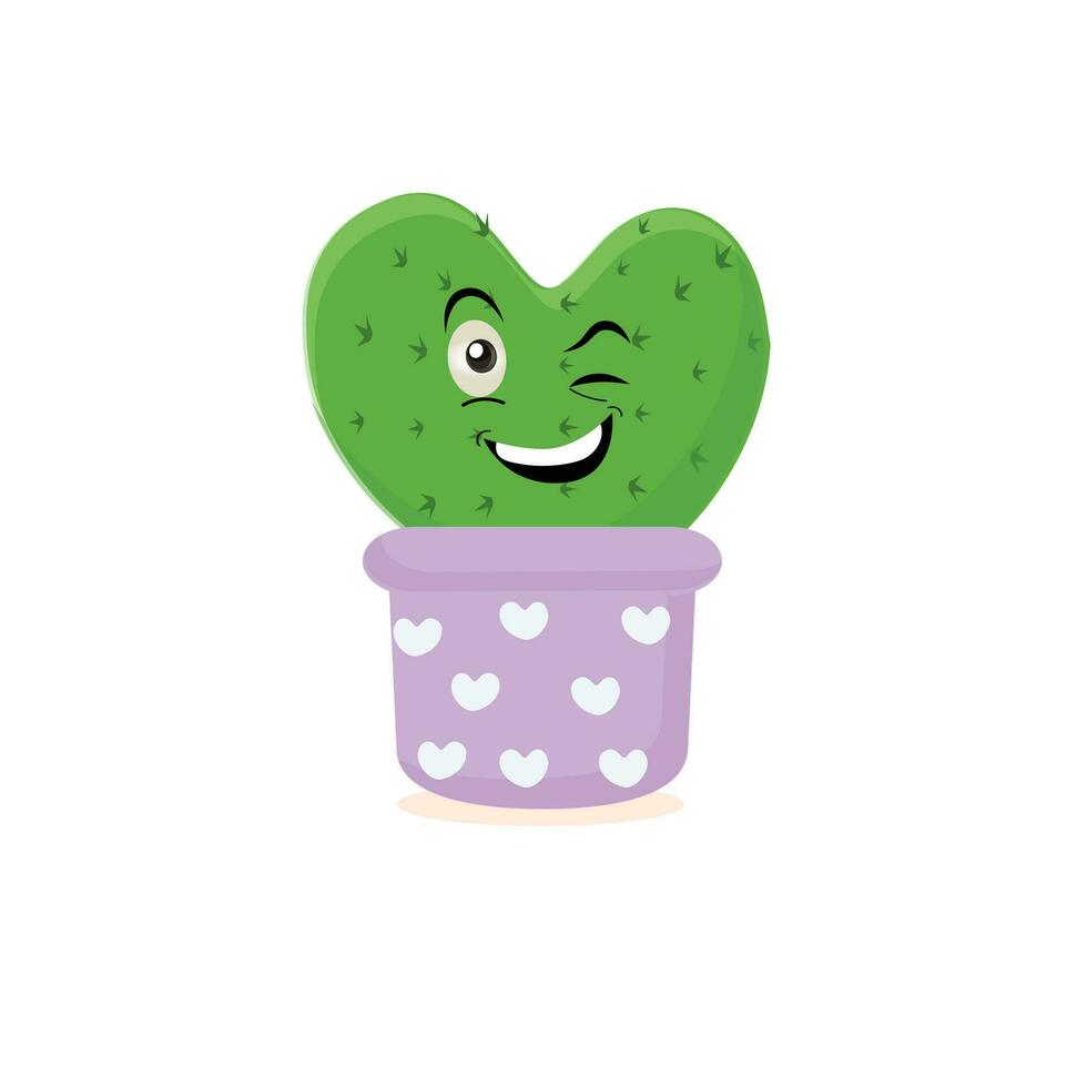 Cartoon cute cactus mascot, Potted cactus characters sett, funny cacti in flower pot with different emotions vector Illustrations on a white background
