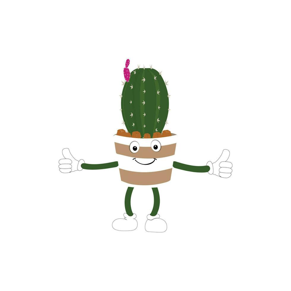 Cartoon cactus plant in a pot character mascot in black sunglasse, cartoon characters stickers. Spiky plant in different poses, actions and with face expressions vector
