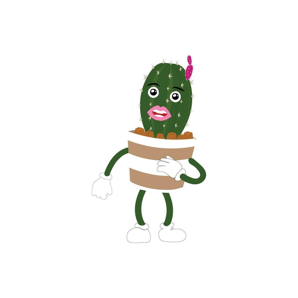 Cartoon cactus plant in a pot character mascot in black sunglasse, cartoon characters stickers. Spiky plant in different poses, actions and with face expressions vector