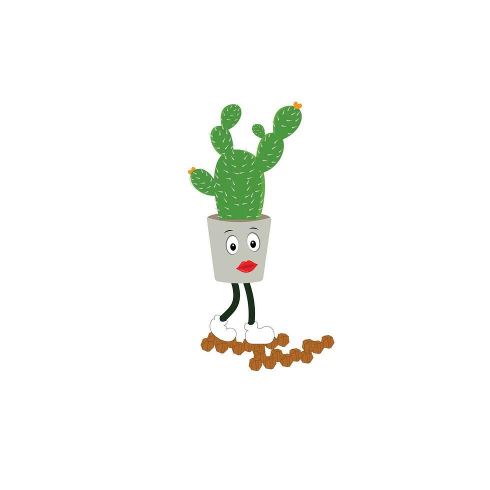 Cactus character. Vector illustration. Vector color sticker for teen with funny cartoon character. Hand drawn illustration with cool smiling cactus in comics style