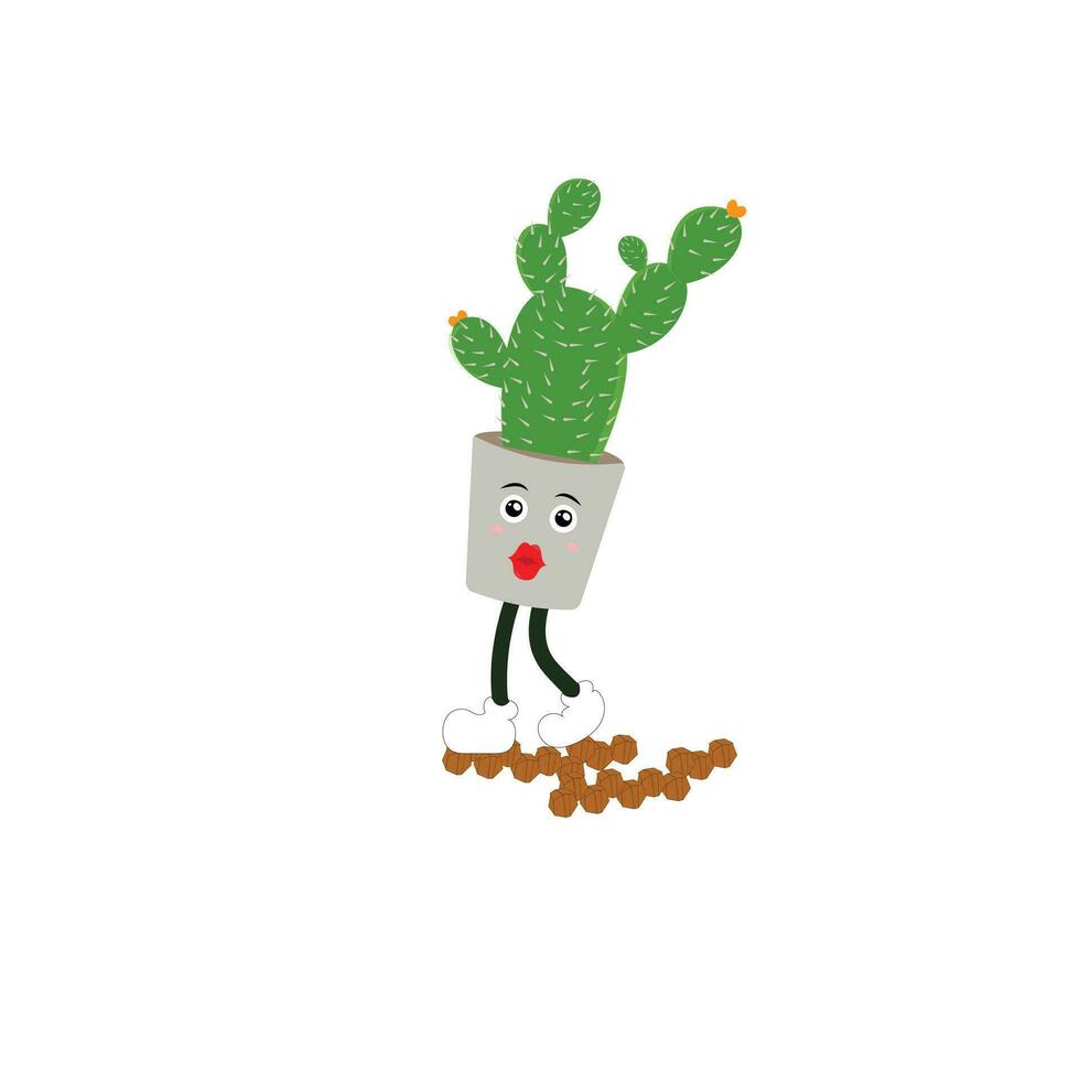 Cactus character. Vector illustration. Vector color sticker for teen with funny cartoon character. Hand drawn illustration with cool smiling cactus in comics style