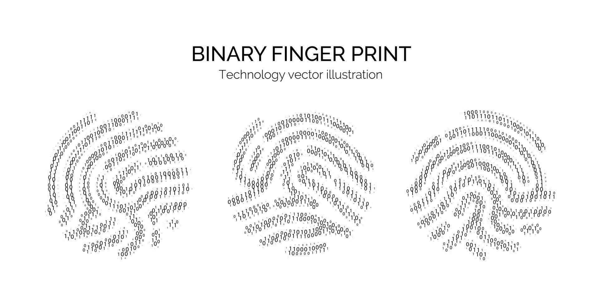 Set of binary code fingerprint on white backgroun. Digital key for software identification vector
