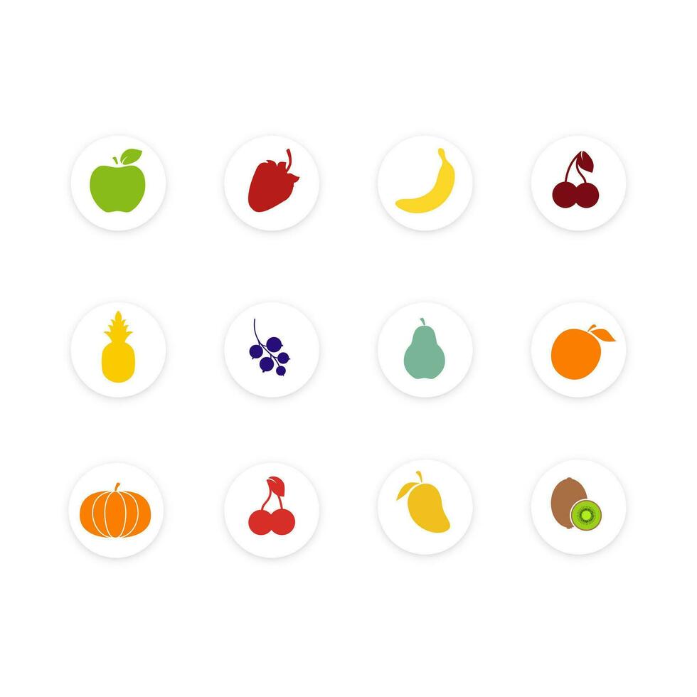 Set of fruit. Healthy food collection. Flat style illustration. Icons of different fruit and berries. Vector isoloted on white background