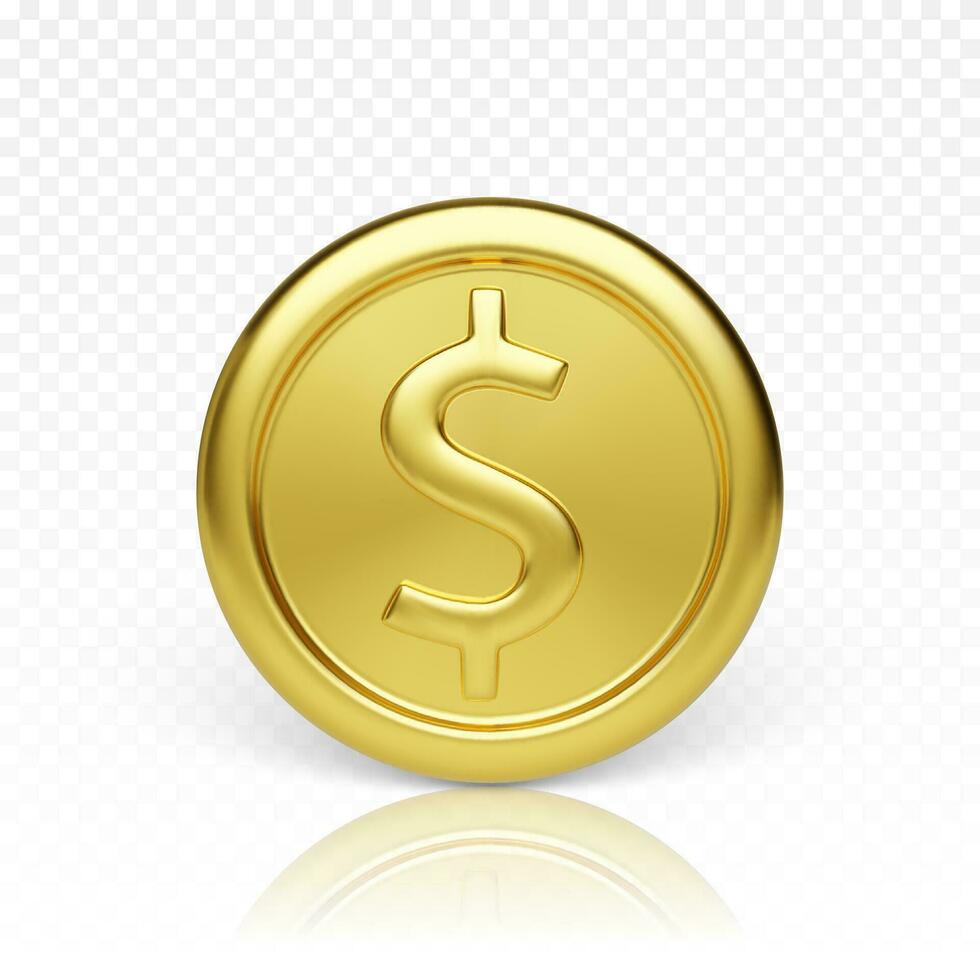 dorado moneda frente vista. realista hacer de lustroso metálico moneda. Finanzas y dinero vector