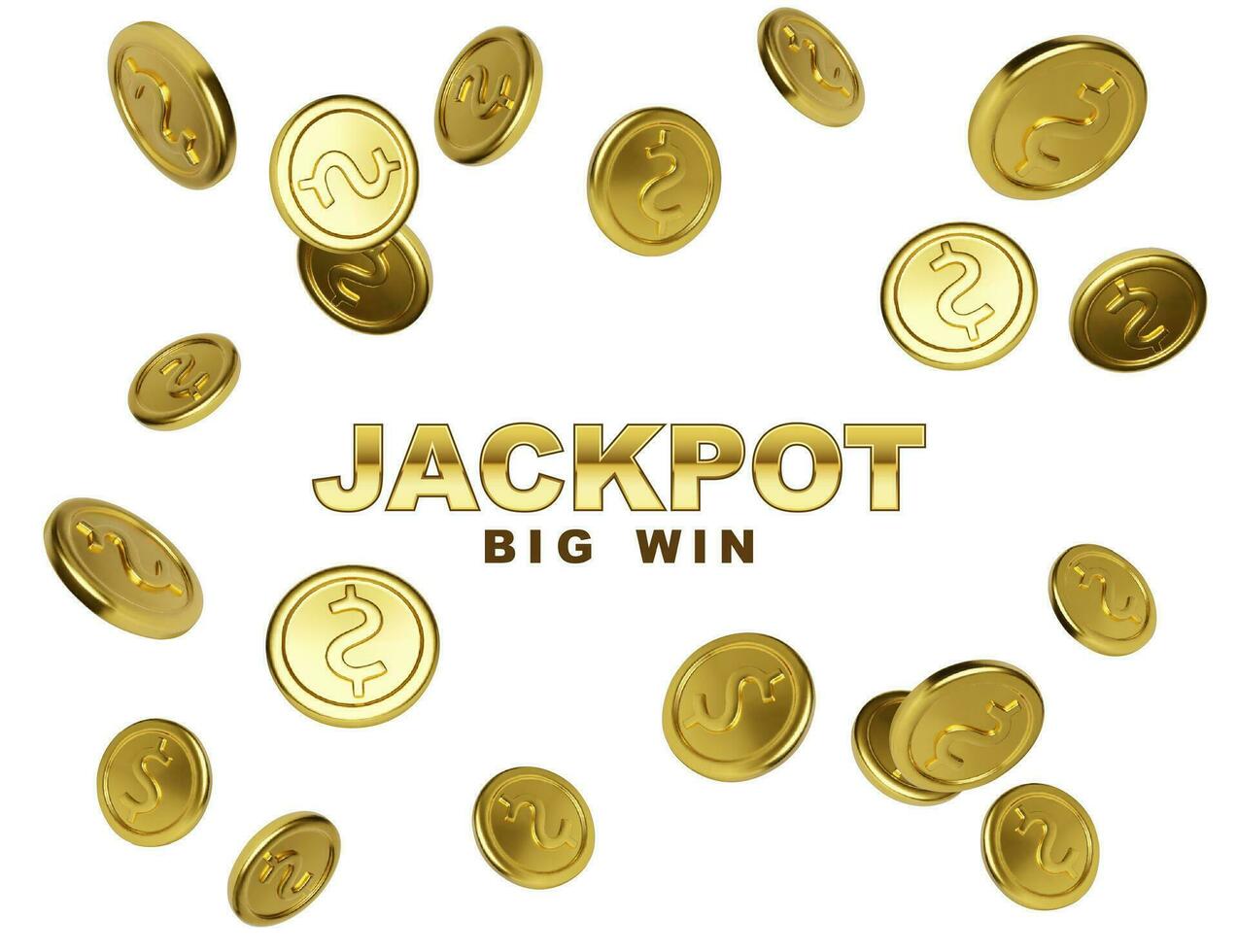 Jackpot casino winner. Big win banner with falling golden coins on white background. Vector illustration