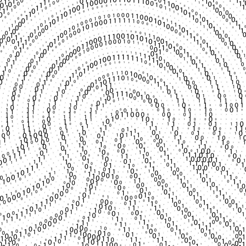Binary code by fingerprint shape. Cyber security technology. Digital verification information. Black digits on white background. Vector illustration