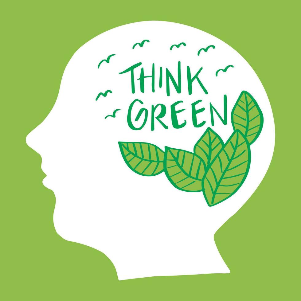 Think green eco human head silhouette. vector