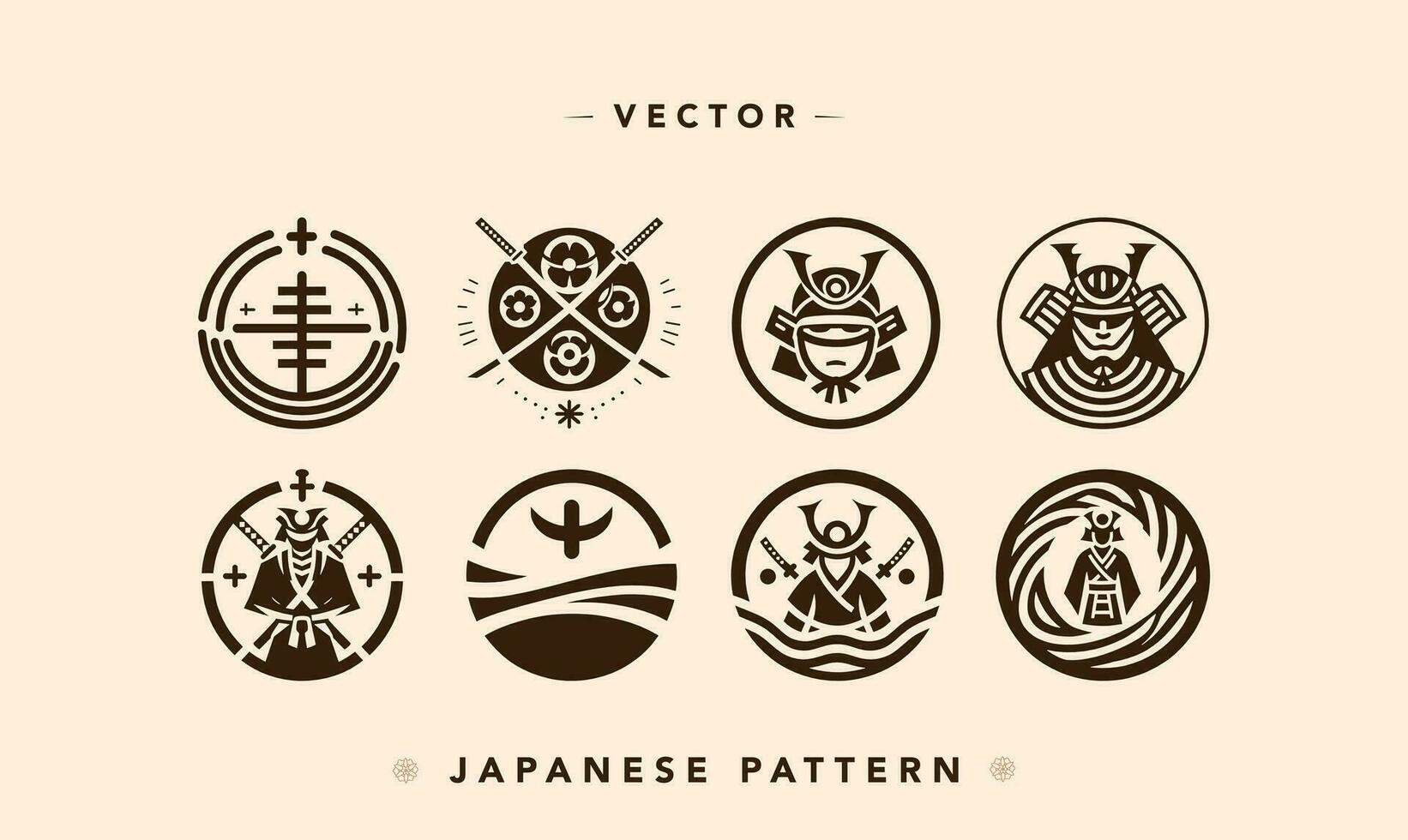 samurai y sintoísmo símbolos vector colección