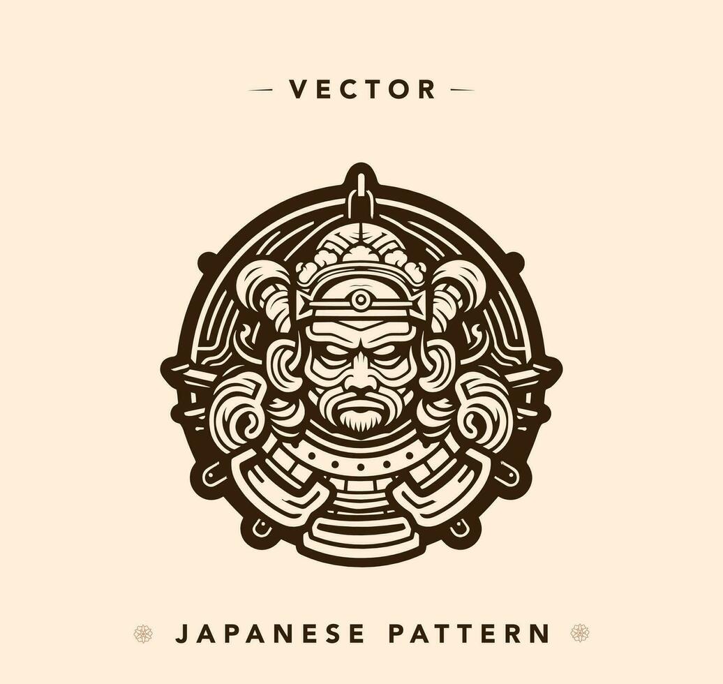 Japanese Oni and Samurai Vector Illustration