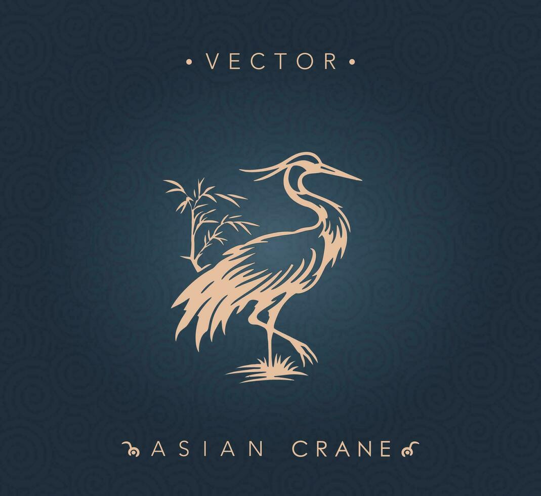 Crane with Bamboo Vector Illustration