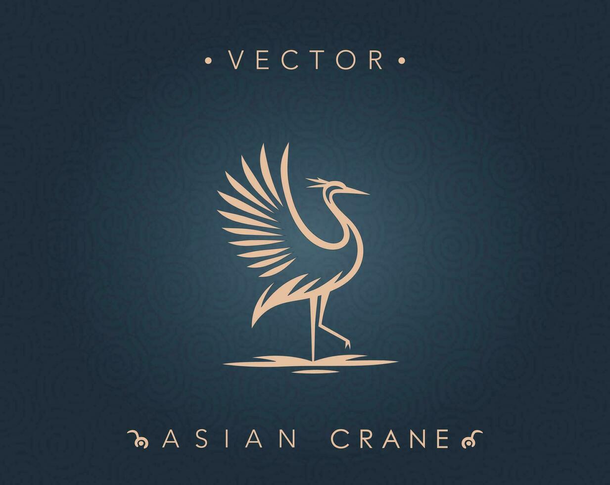 Graceful Asian Crane in Flight Vector Illustration