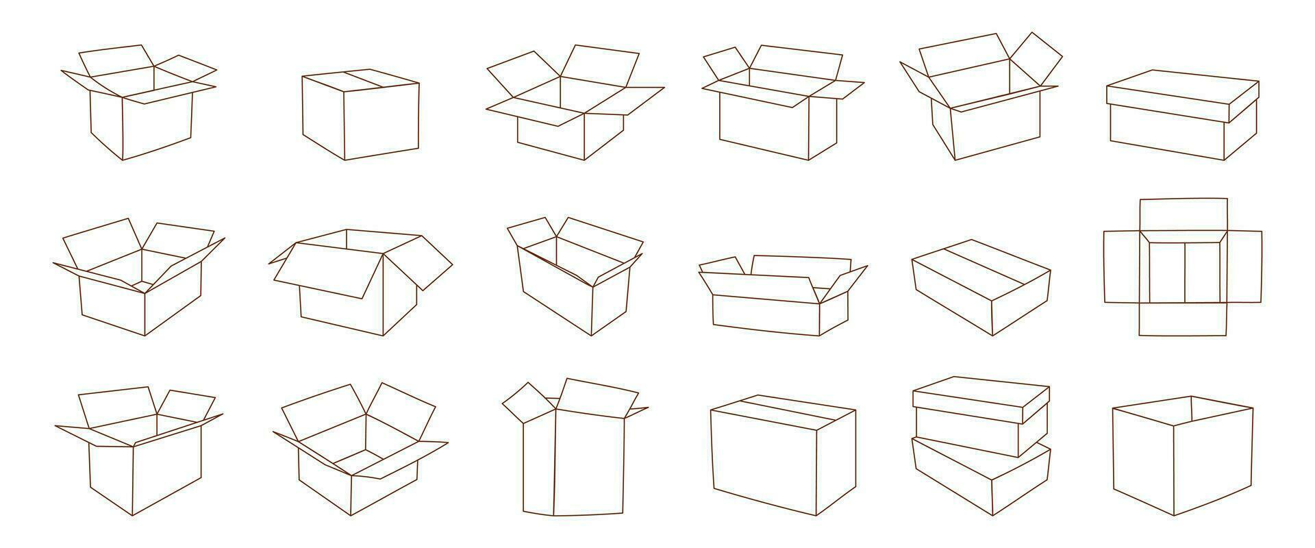 Set of empty shipping boxes line icon vector