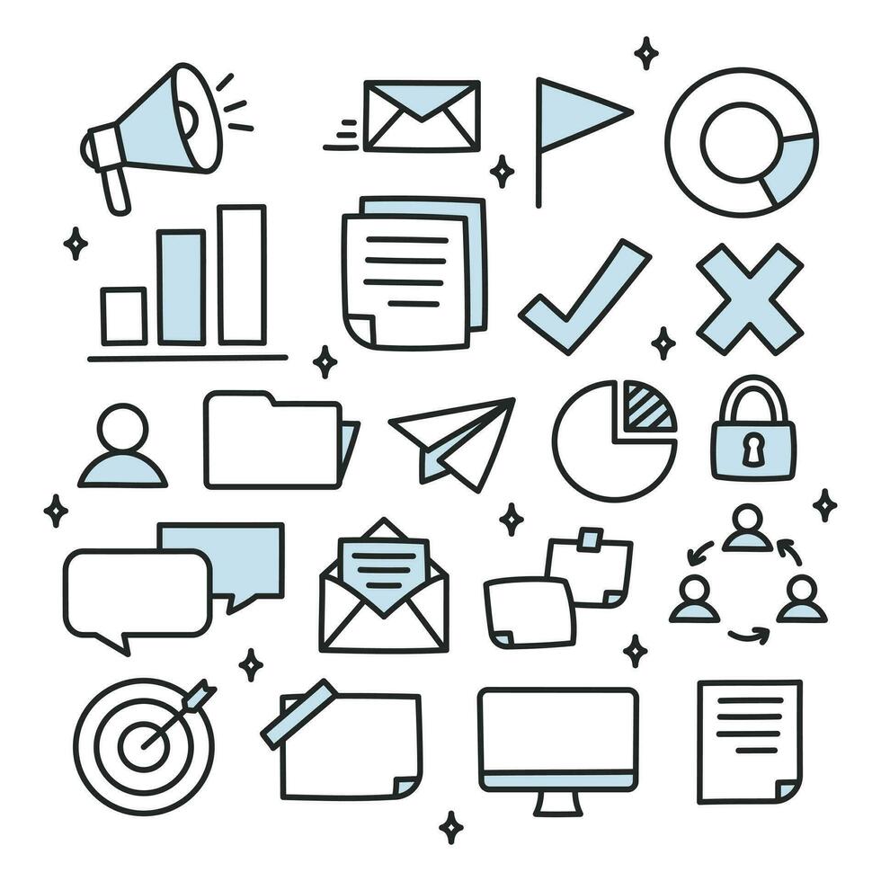 Business doodles hand drawn icons vector