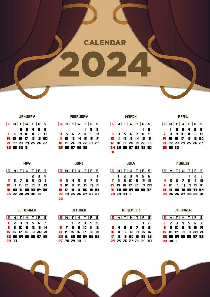 Vector Template Calendar 2024 Brown Abstract Themes