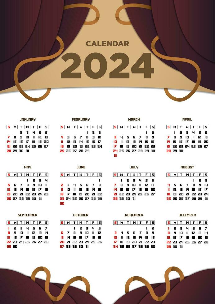 vector modelo calendario 2024 marrón resumen temas