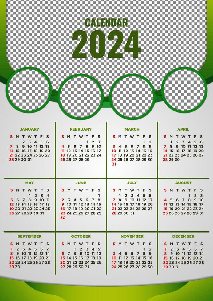 Vector Template Calendar 2024 Green Forest Themes