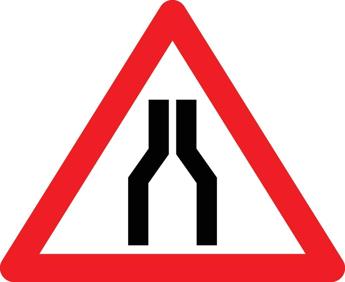 Narrowing of the road icon. Road narrows on both sides sign. UK Road narrows on both sides ahead symbol. flat style. vector