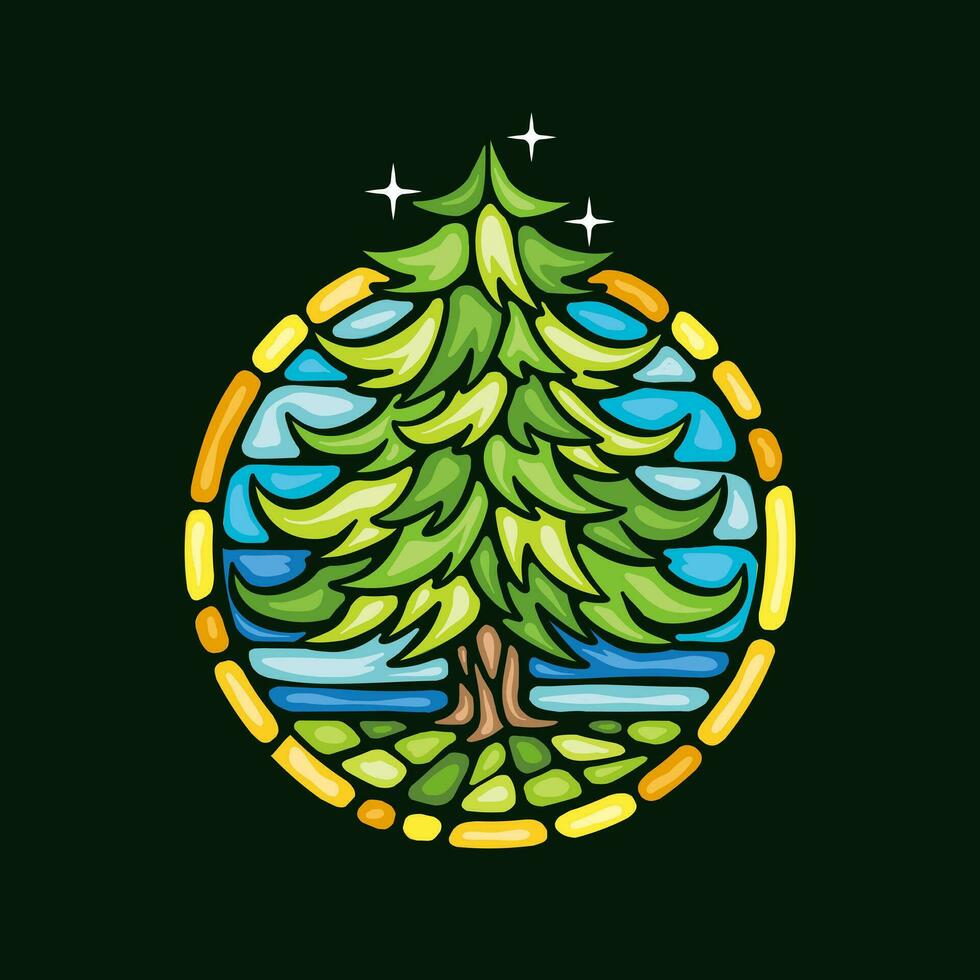 stained glass style tree vector illustration, dark background